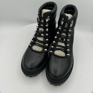 MARC FISHER Nairy Leather Lug Sole Hiking‎ Boots SIZE 6.5 Black MSRP $249 NEW